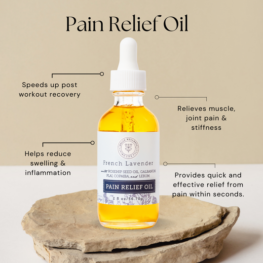 Pain Relief Oil: Speeds up post workout recovery. Helps reduce swelling & inflammation. Relieves muscle & joint pain and stiffness. Provides pain relief in seconds.