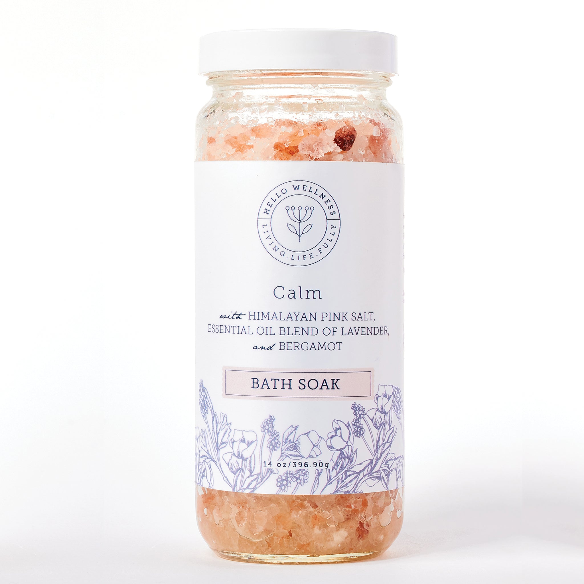 Calm Bath Soak in 16 oz glass jar. Revives sore muscles & reduces inflammation. Hello Wellness