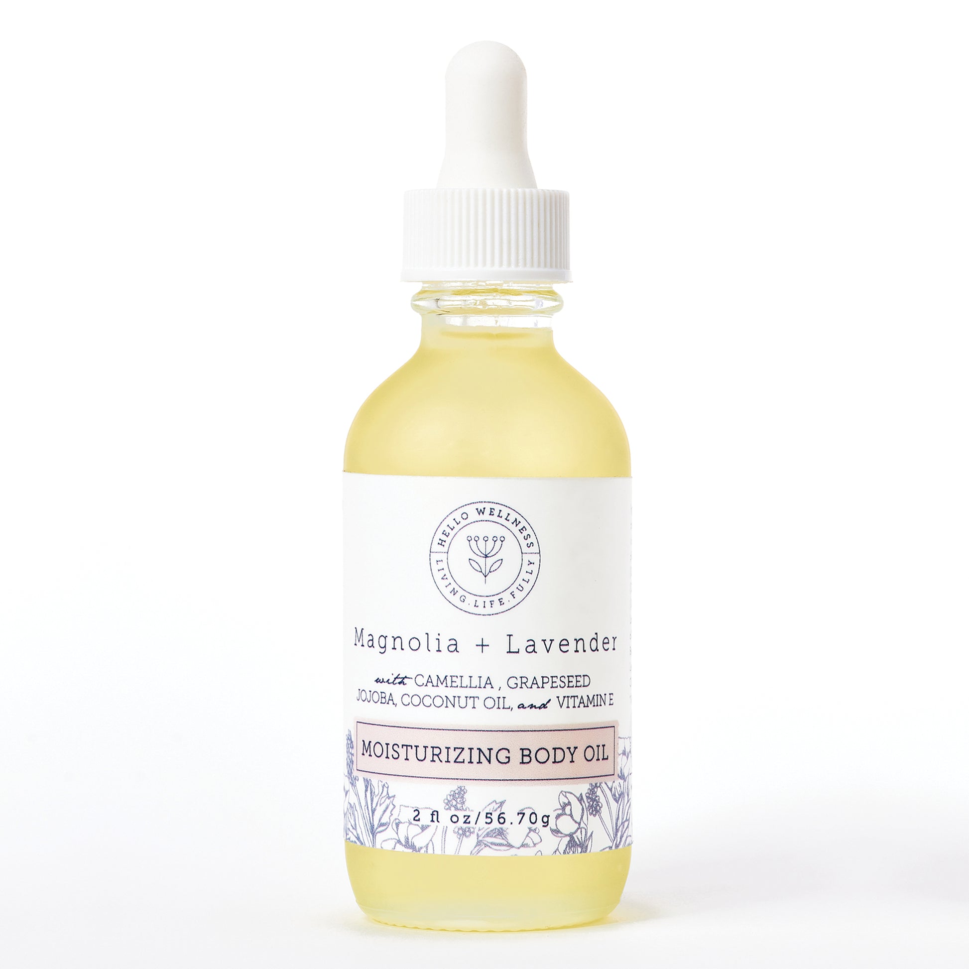 Moisturizing Body Oil with camellia oil rich in essential fatty acids, & vitamins A, B, D, & E oil that seals in moisture.