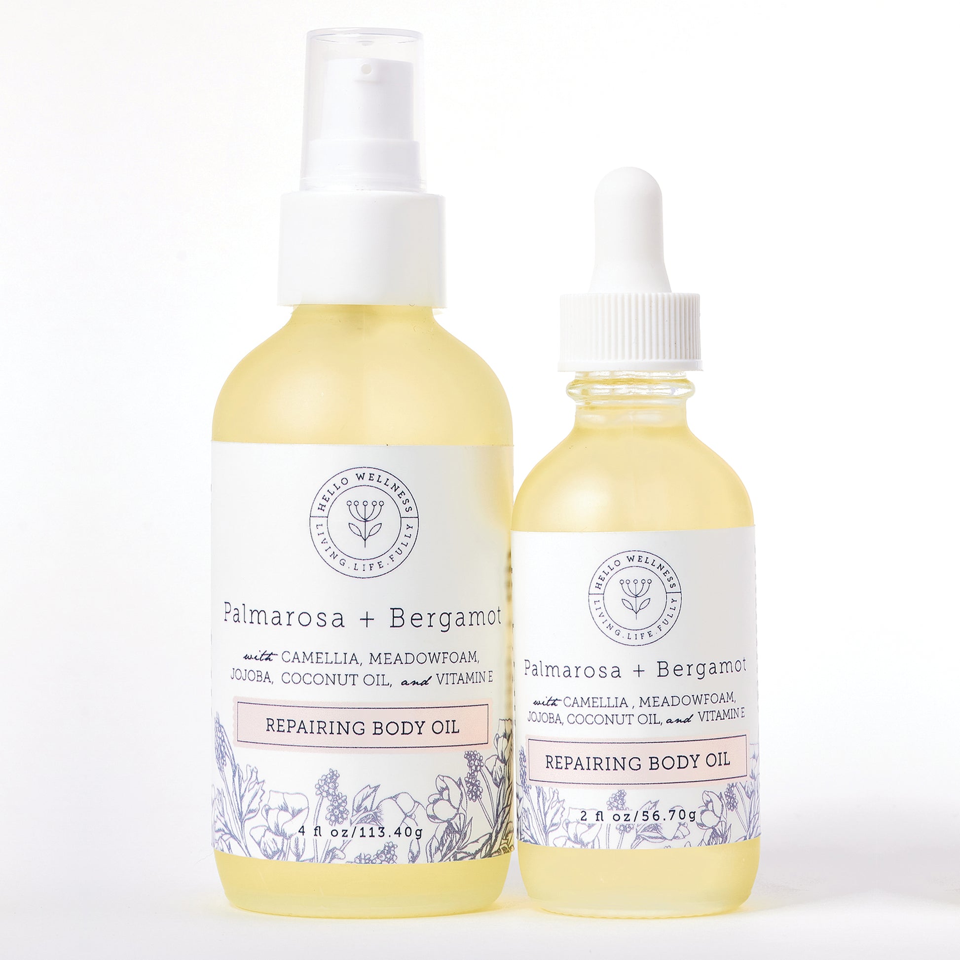 Moisturizing Body Oil Hello Wellness 4 oz & 2 oz Palmarosa Bergamot Body Oil.