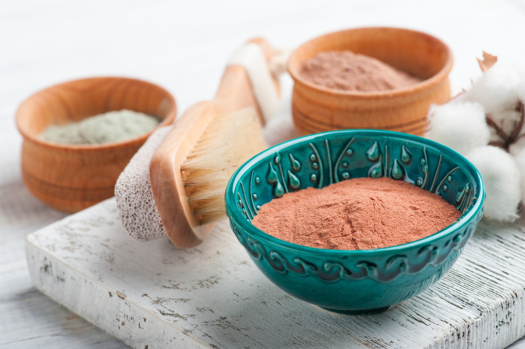 Bowls of Nourishing Pink Clay Face Mask. Gently detoxifies, clears pores & enhances the complexion. Moisturizes dry skin.