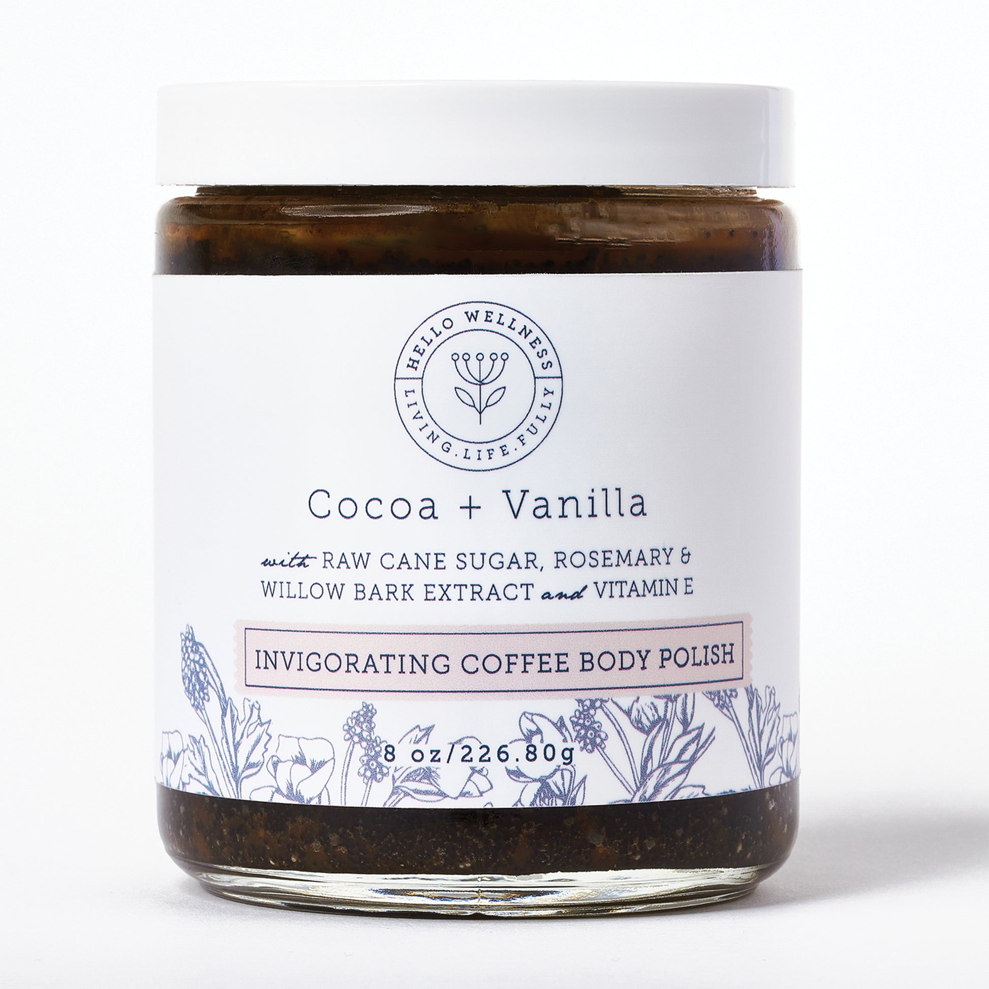 Cocoa + Vanilla Coffee Body Polish. Exfoliate & scrub away dry, rough skin, revealing soft, smooth, radiant, glowing skin.