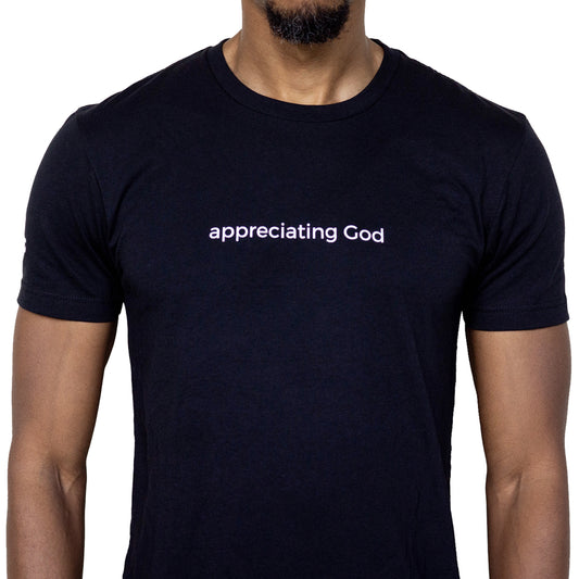 Man wearing black appreciating God T-Shirt - Design with God
