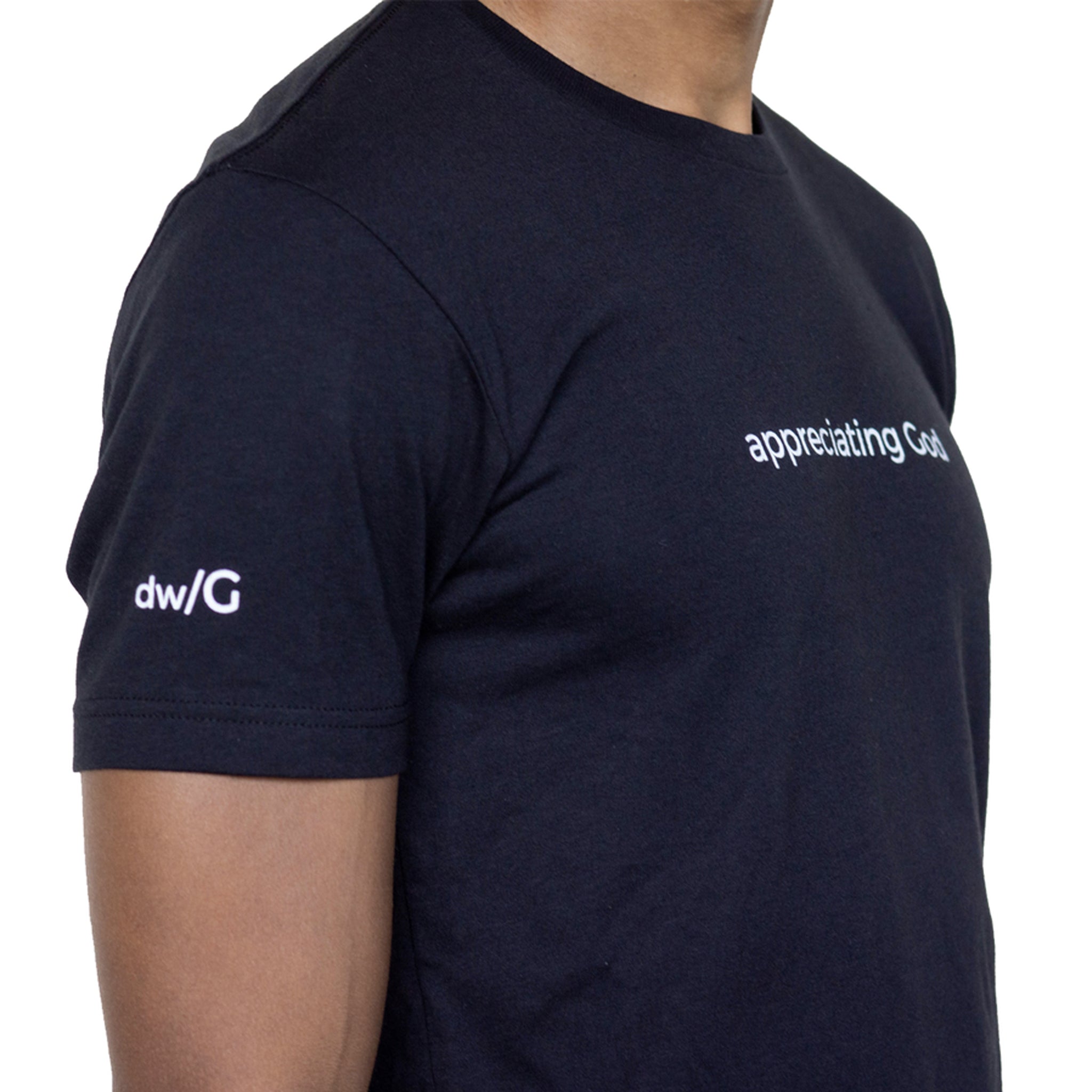 Appreciating God Black T-Shirt Side View - Design with God
